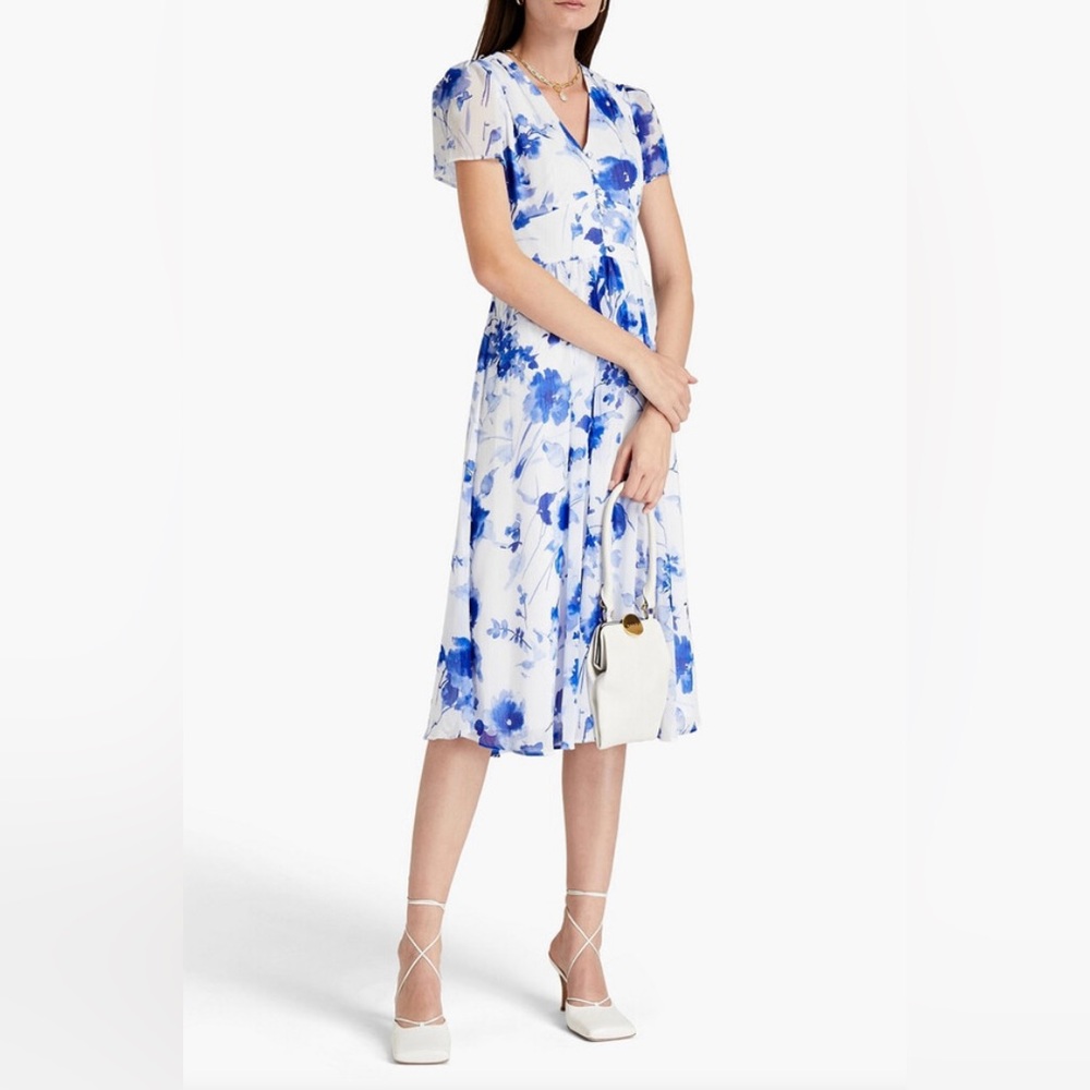 DKNY Floral Print Georgette Midi Dress